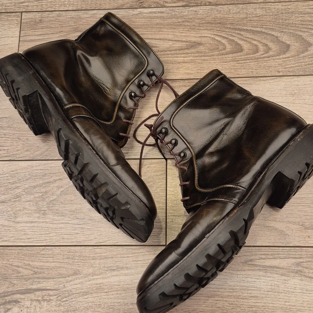BALLY Italy Campos Dark Brown‎ Leather Designer Mens Sz 9 E Combat Lace Up Boots